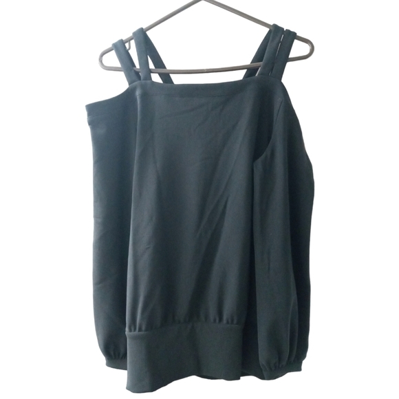 Boston Proper Open Shoulder Elegant Classy Business Casual LS Solid Black Top S - Picture 8 of 10